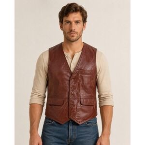 Vintage Spiegel Leather Vest Mens 38 Small Brown Biker Western Motorcycle